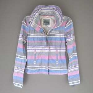 Bench. BBQ Stripe Active Jacket Womens XS (US 4) Multi Hidden Hood Lightweight